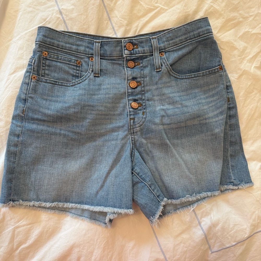 J.Crew High-Rise Vintage Denim Shorts – Size 27 – Button Fly – Raw Hem – EUC